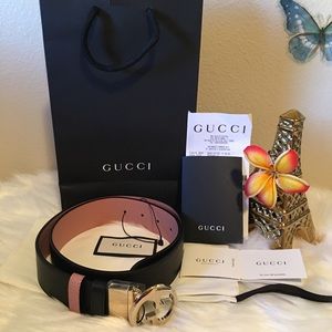 GUCCI Reversible 85 CM Belt Black/Pink